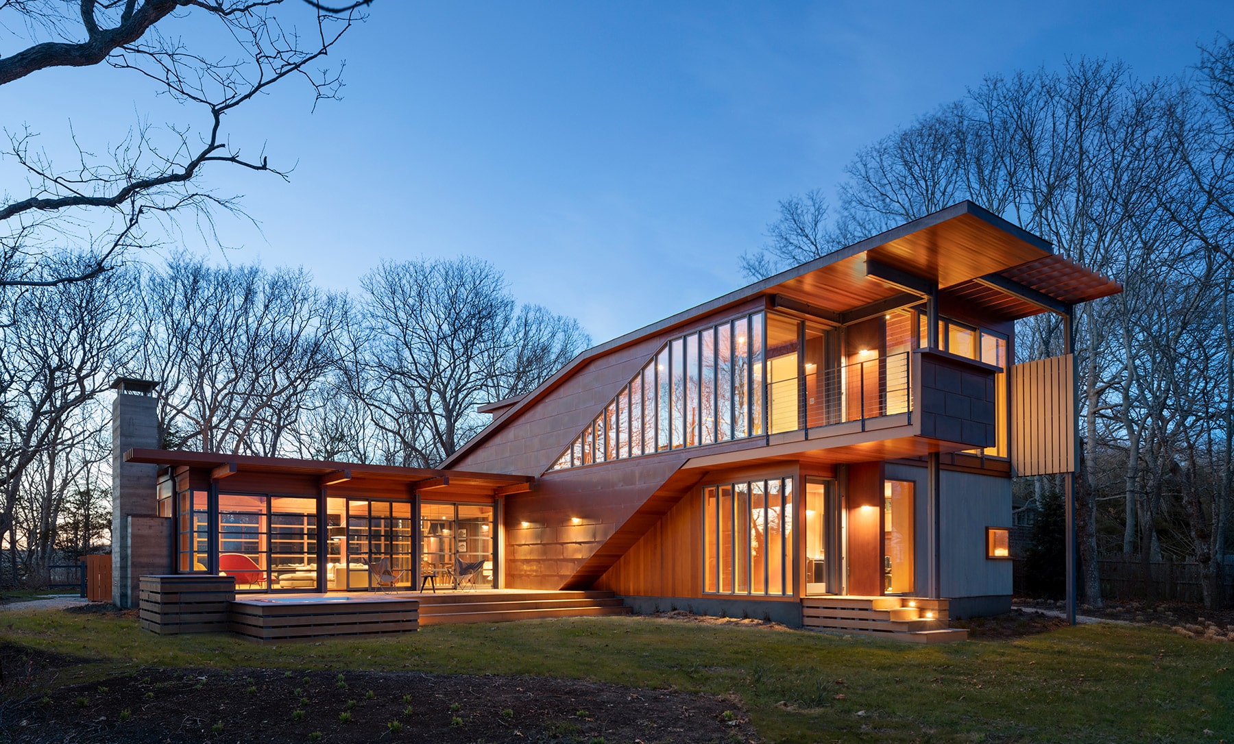 Exterior of the Shelter Island residence, clad in copper and Western red cedar