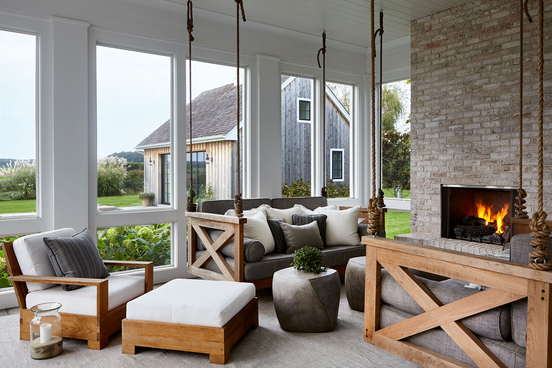 The screen porch of the Marie-Christine McNally Watermill home