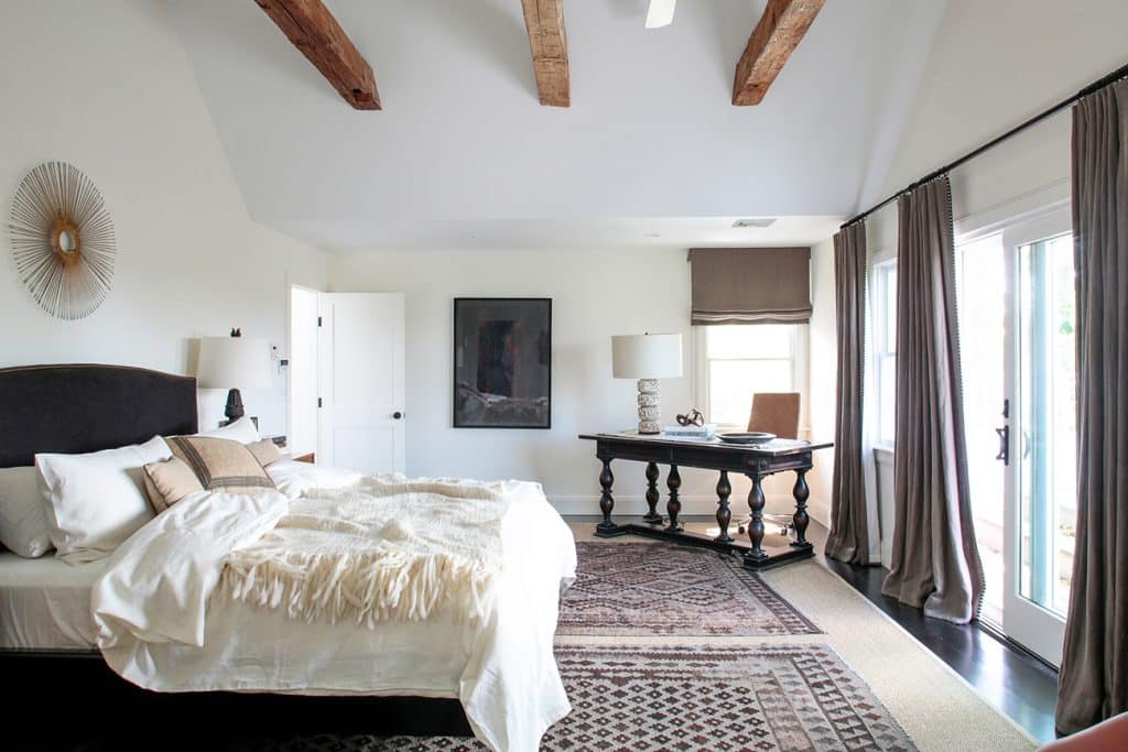 The master bedroom of a different Watermill property designed by Marie-Christine McNally