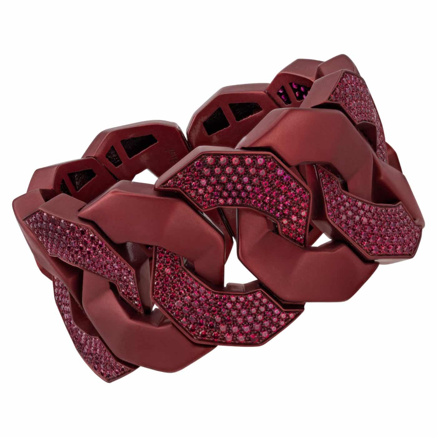 Bracelet manchette Sabbadini, titane et rubis rouge foncé