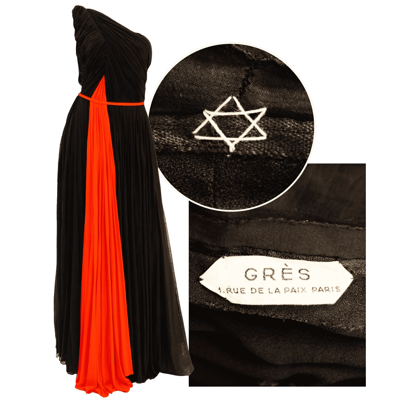 Madame Grès-Kleid aus dem Zweiten Weltkrieg mit eingenähtem Davidstern