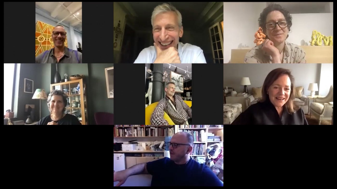 Screenshot des Zoom-Meetings mit dem Editorial Director von 1stDibs Tony Freund und New Yorker Anbieter*innen