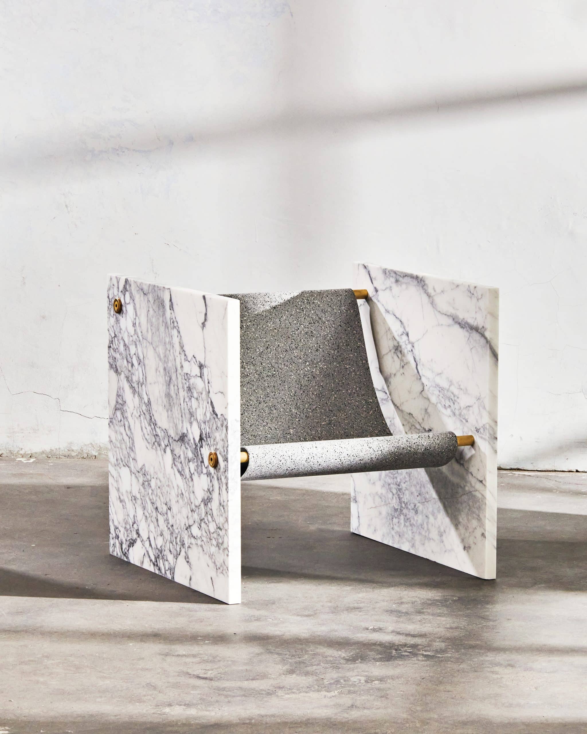 White Marble and Brass Coexist Standing Mirror by Slash Objects For