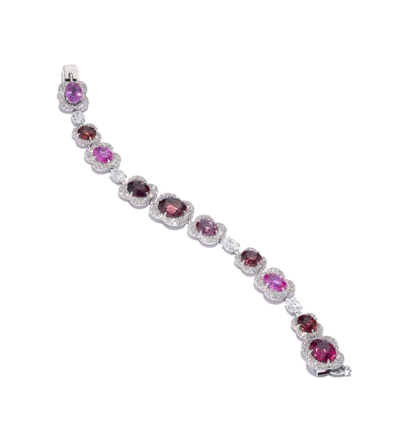 Armband mit rosa und violetten Spinellen und weißen Diamanten, 2009