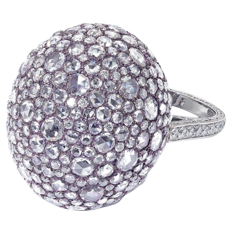 Bague cocktail en dôme, titane rose et diamant taille rose