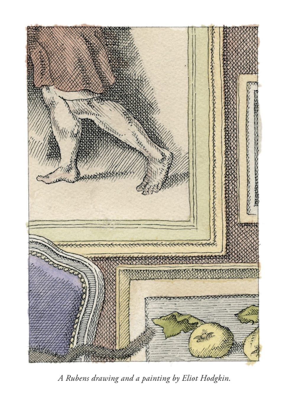 Illustration de Pierre Le-Tan représentant un croquis de Rubens et une peinture d'Eliot Hodgkin