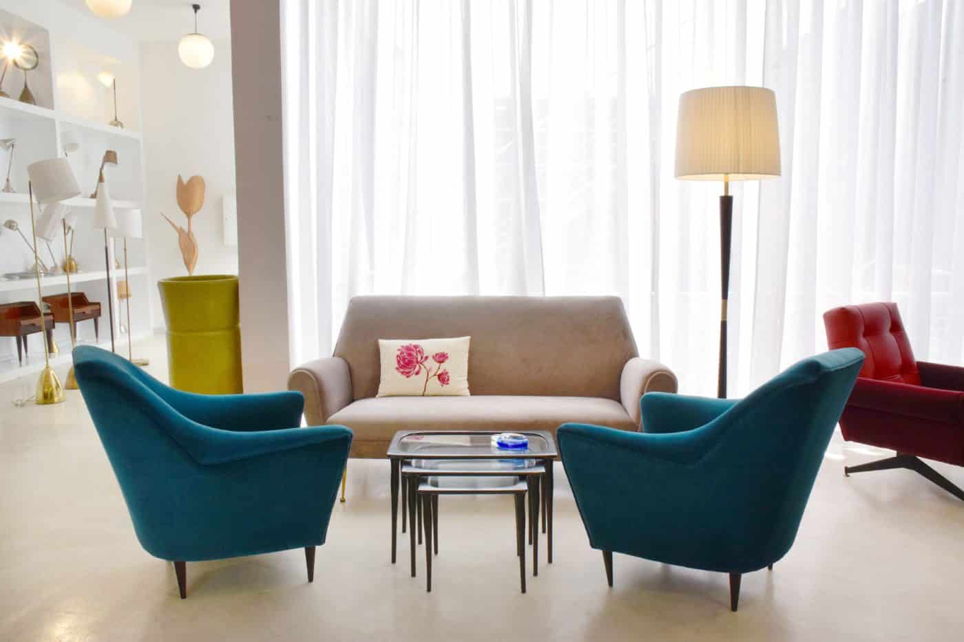 A Gigi Radice for Minotti sofa and Ico Parisi nesting tables at Spirit Gallery, in Rabat Morocco