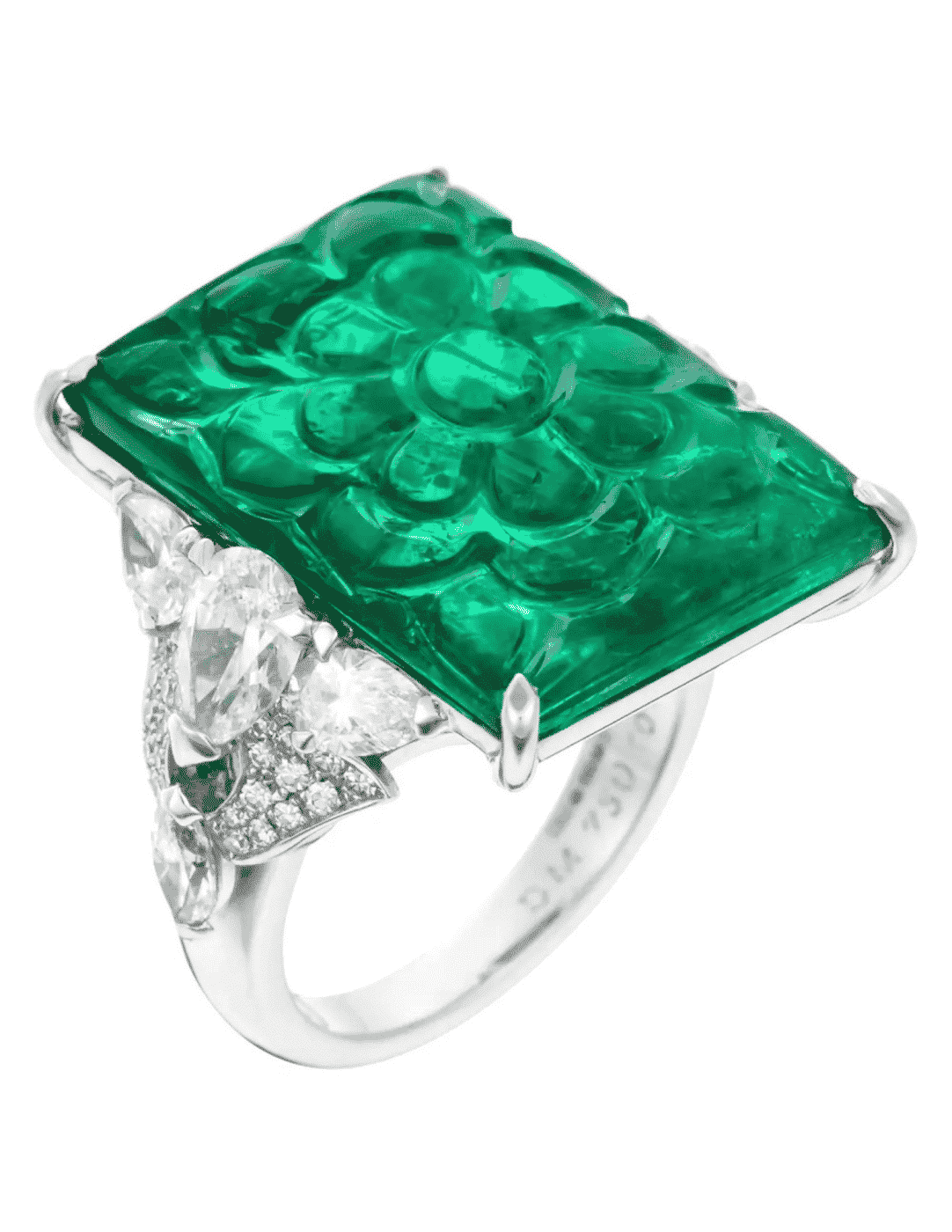 GRS-zertifizierter 15,30-Karat-Cocktailring mit geschnitztem Smaragd und Diamanten