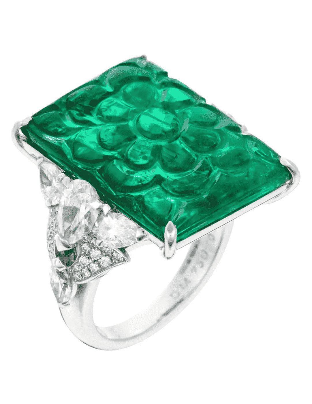 Bague cocktail en diamants et émeraude taillées 15,30 carats, certifiée GRS